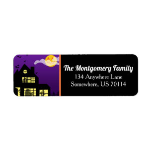 Spooky Halloween spookhuis familienaam Etiket