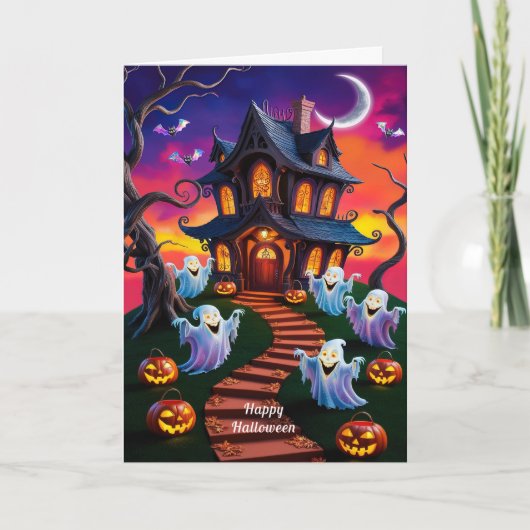 Spooky Halloween spookhuis illustratie Kaart (Voorkant)