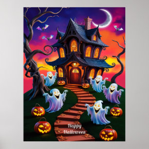 Spooky Halloween spookhuis illustratie Poster