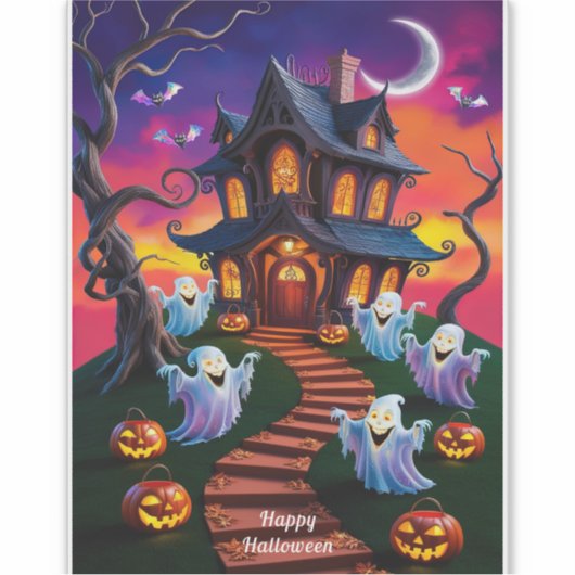 Spooky Halloween spookhuis illustratie Sticker (Voorkant)