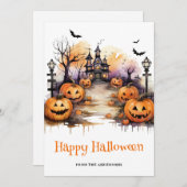 Spooky Halloween spookhuis pompoenen Kaart (Voorkant / Achterkant)