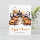 Spooky Halloween spookhuis pompoenen Kaart (Staand voorkant)