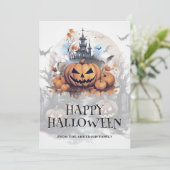Spooky Halloween spookhuis vleermuizen Jack-O-Lant Feestdagenkaart (Staand voorkant)