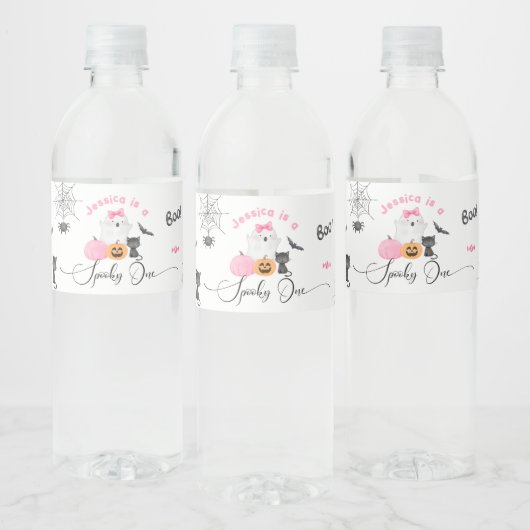 Spooky Halloween Spooky een roze kleine Boo Waterfles Etiket (Flessen)