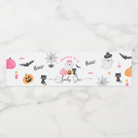 Spooky Halloween Spooky een roze kleine Boo Waterfles Etiket (Enkel label)