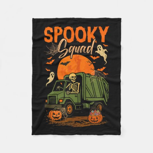 Spooky Halloween Squad Skeleton Driving Garbage TR Fleece Deken (Voorkant)