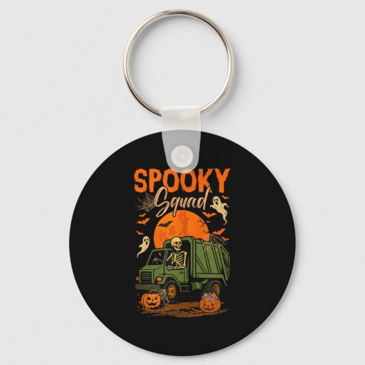 Spooky Halloween Squad Skeleton Driving Garbage TR Sleutelhanger (Voorkant)
