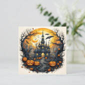 Spooky Halloween stad onder een volle maan Kaart (Staand voorkant)