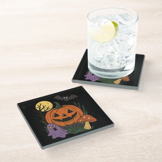 Spooky Halloween Sticker Glazen Onderzetter (Schuin)