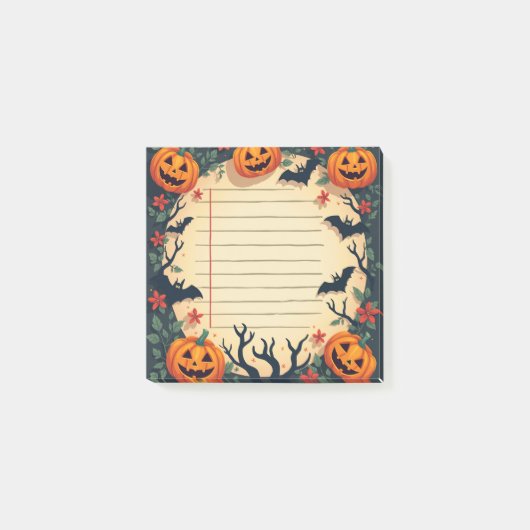 Spooky Halloween Sticky Notes met Pumpkins & Bats (Voorkant)