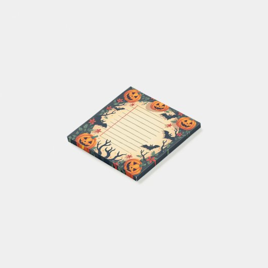 Spooky Halloween Sticky Notes met Pumpkins & Bats (Schuin)