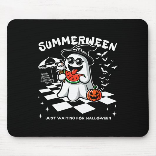 Spooky Halloween Summer Vibes Pumpkin Ghost T-shir Muismat (Voorkant)