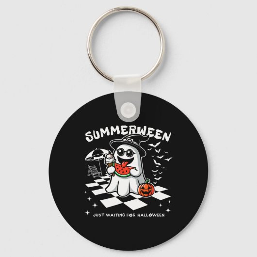 Spooky Halloween Summer Vibes Pumpkin Ghost T-shir Sleutelhanger (Voorkant)