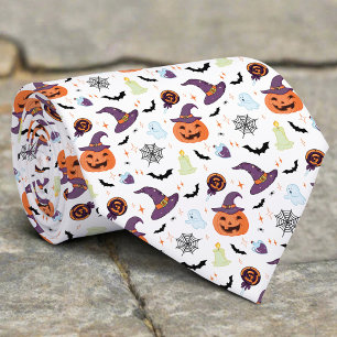 Spooky Halloween Symbolen Grappig Iconen Patroon Stropdas