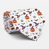 Spooky Halloween Symbolen Grappig Iconen Patroon Stropdas (Opgerold)