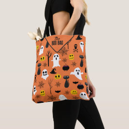 Spooky Halloween symbolen naadloos patroon Tote Bag