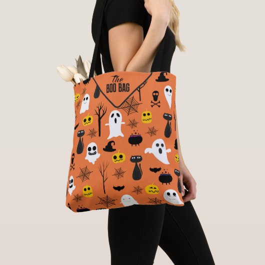 Spooky Halloween symbolen naadloos patroon Tote Bag (Dichtbij)