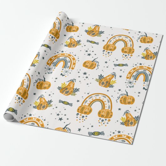 Spooky Halloween symbolen patroon Cadeaupapier (Uitgerold)
