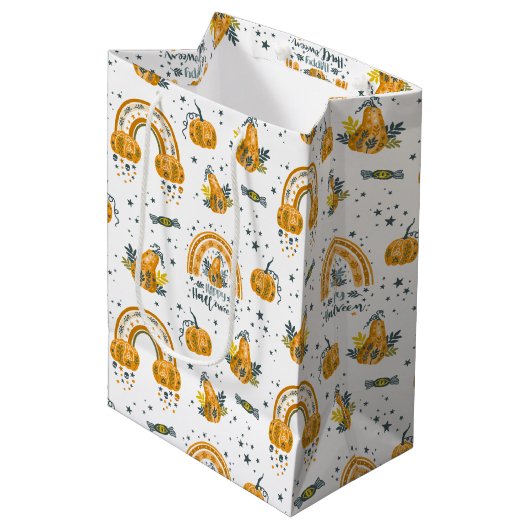 Spooky Halloween symbolen patroon Medium Cadeauzakje (Voorkant Gekanteld)