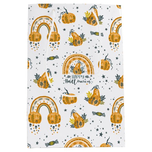 Spooky Halloween symbolen patroon Medium Cadeauzakje (Voorkant)