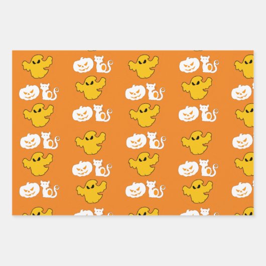 Spooky Halloween Symbols BOO Jack O Lantern Moon Inpakpapier Vel (Voorkant)