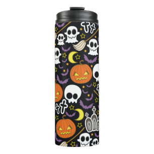 Spooky Halloween: thema achtergrond ontwerp. Thermosbeker
