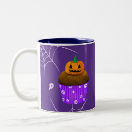 Spooky Halloween Treats Ghost en Pumpkin Cupcake Tweekleurige Koffiemok