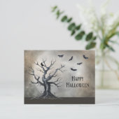 Spooky Halloween Tree met Raven en Vleermuizen Briefkaart (Staand voorkant)