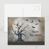 Spooky Halloween Tree met Raven en Vleermuizen Briefkaart (Voorkant / Achterkant)
