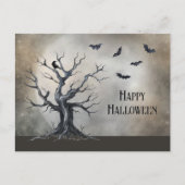 Spooky Halloween Tree met Raven en Vleermuizen Briefkaart (Voorkant)