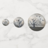 Spooky Halloween Tree met Raven en Vleermuizen Confetti (Voorkanten)