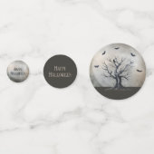 Spooky Halloween Tree met Raven en Vleermuizen Confetti (Achterkanten)