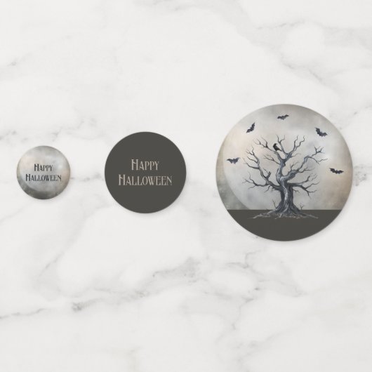 Spooky Halloween Tree met Raven en Vleermuizen Confetti (Achterkanten)
