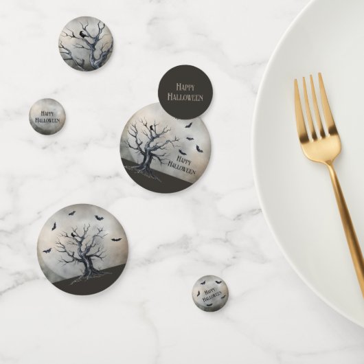 Spooky Halloween Tree met Raven en Vleermuizen Confetti (Groep)