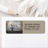 Spooky Halloween Tree met Raven en Vleermuizen Etiket (Insitu)