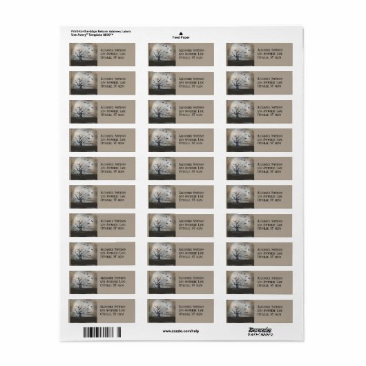 Spooky Halloween Tree met Raven en Vleermuizen Etiket (Full Sheet)