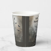 Spooky Halloween Tree met Raven en Vleermuizen Papieren Bekers (Rechts)