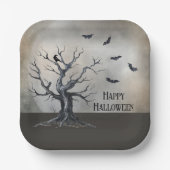 Spooky Halloween Tree met Raven en Vleermuizen Papieren Bordje (Voorkant)