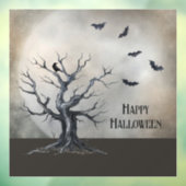 Spooky Halloween Tree met Raven en Vleermuizen Raamsticker (Vel 3)