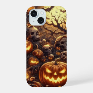 Spooky Halloween Tree vleermuizen schedels pompoen iPhone 15 Case