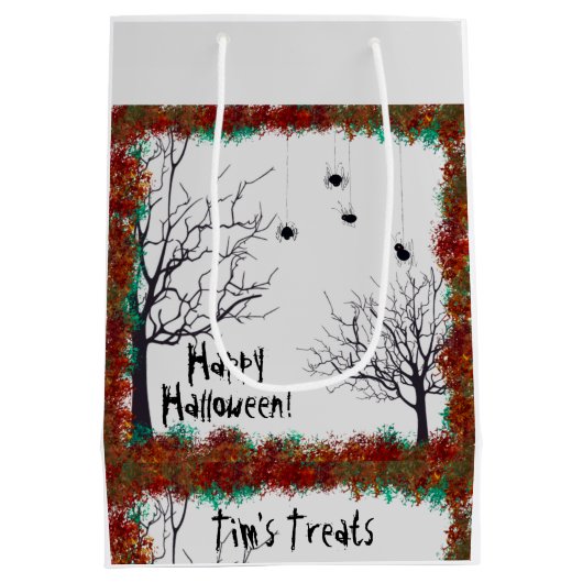 Spooky Halloween Trees Foliage Border personaliser Medium Cadeauzakje (Achterkant)