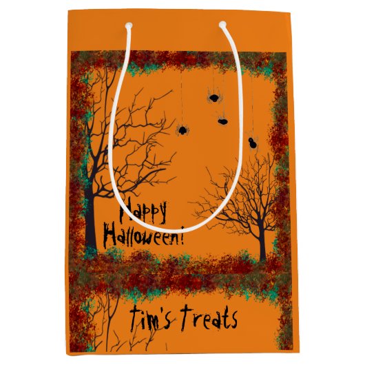Spooky Halloween Trees Foliage Border personaliser Medium Cadeauzakje (Voorkant)