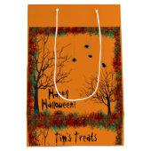 Spooky Halloween Trees Foliage Border personaliser Medium Cadeauzakje (Achterkant)