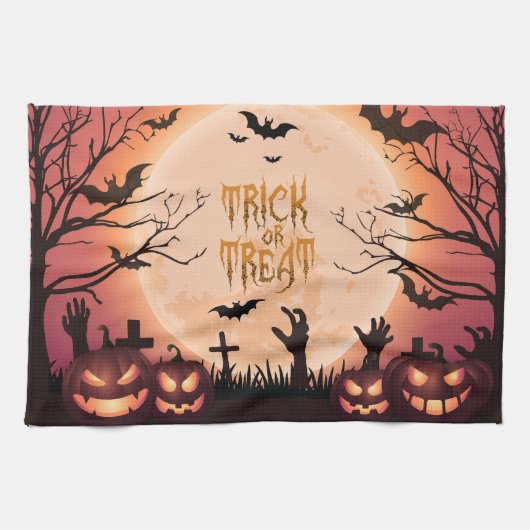 Spooky Halloween Trick or treat Sunset Design Theedoek (Horizontaal)