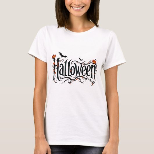 Spooky Halloween Typografie T-shirt met pompoenen (Voorkant)