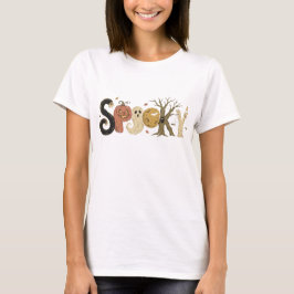 Spooky Halloween Typography Black Cat Pumpkin Ghos T-shirt