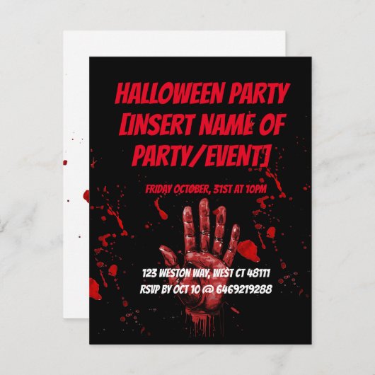 SPOOKY HALLOWEEN UITNODIGING KAART BLOODY RSVP (Voorkant / Achterkant)