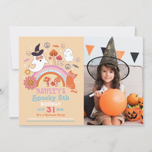 Spooky Halloween Verjaardag Foto 70s Retro  Kaart (Voorkant)