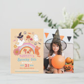 Spooky Halloween Verjaardag Foto 70s Retro  Kaart (Staand voorkant)