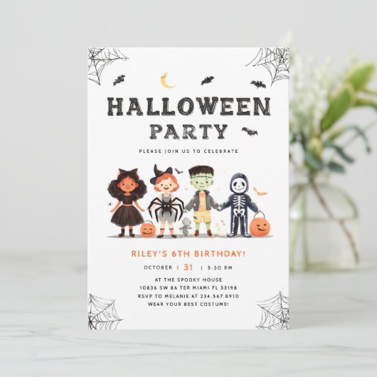 Spooky Halloween Verjaardag Kinder Partij Kaart (Staand voorkant)